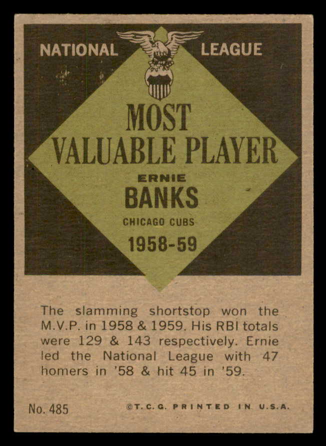 1961 Topps Baseball #485 Ernie Banks MVP Cubs NR-MT 564921
