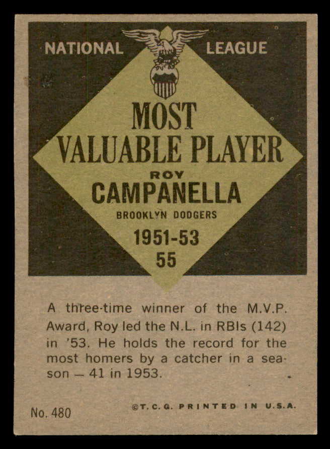 1961 Topps Baseball #480 Roy Campanella MVP Dodgers NR-MT 564923
