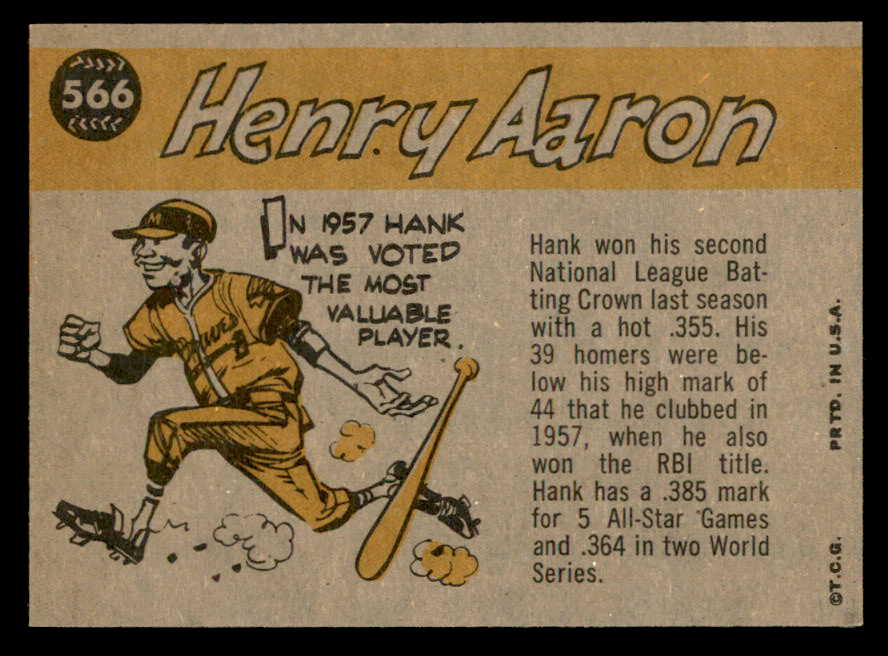 1960 Topps Baseball #566 Hank Aaron A.S. Braves NR-MT 564940