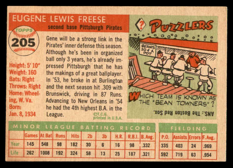 1955 Topps Baseball #205 Gene Freese Pirates EX-MT 564952