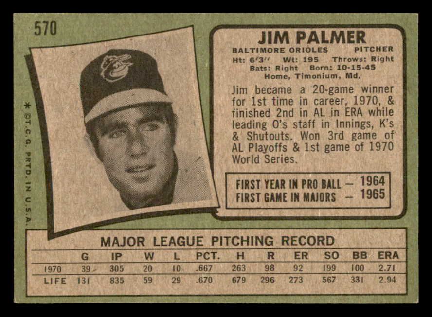 1971 Topps Baseball #570 Jim Palmer Orioles EX-MT 564958