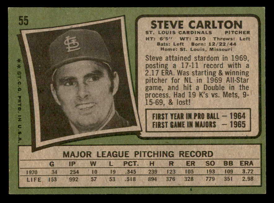 1971 Topps Baseball # 55 Steve Carlton Cardinals EX-MT 564960