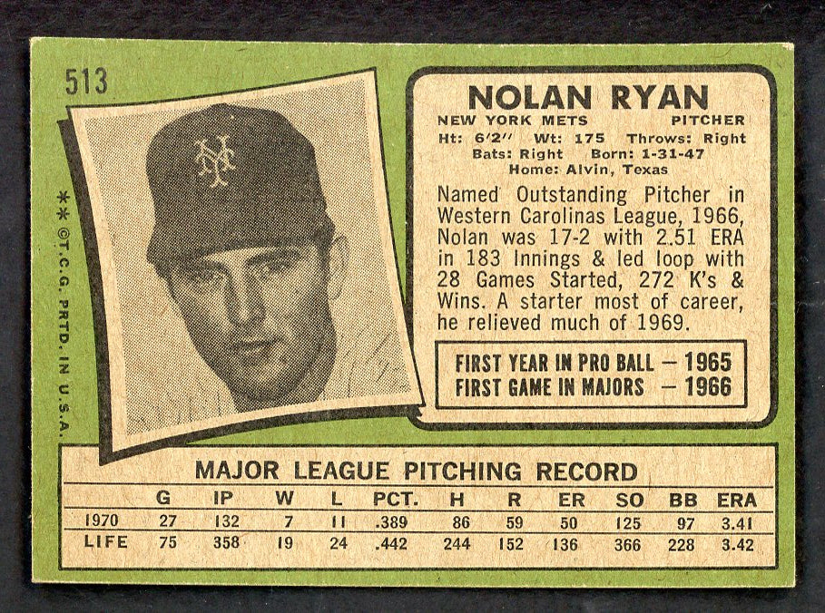 1971 Topps Baseball #513 Nolan Ryan Mets EX+/EX-MT 564976