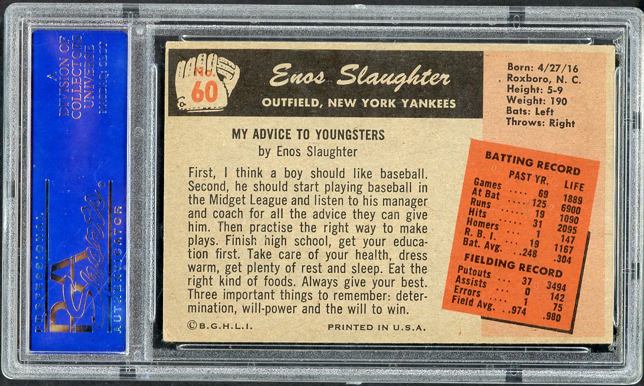 1955 Bowman Baseball # 60 Enos Slaughter Yankees PSA 5 EX 564997
