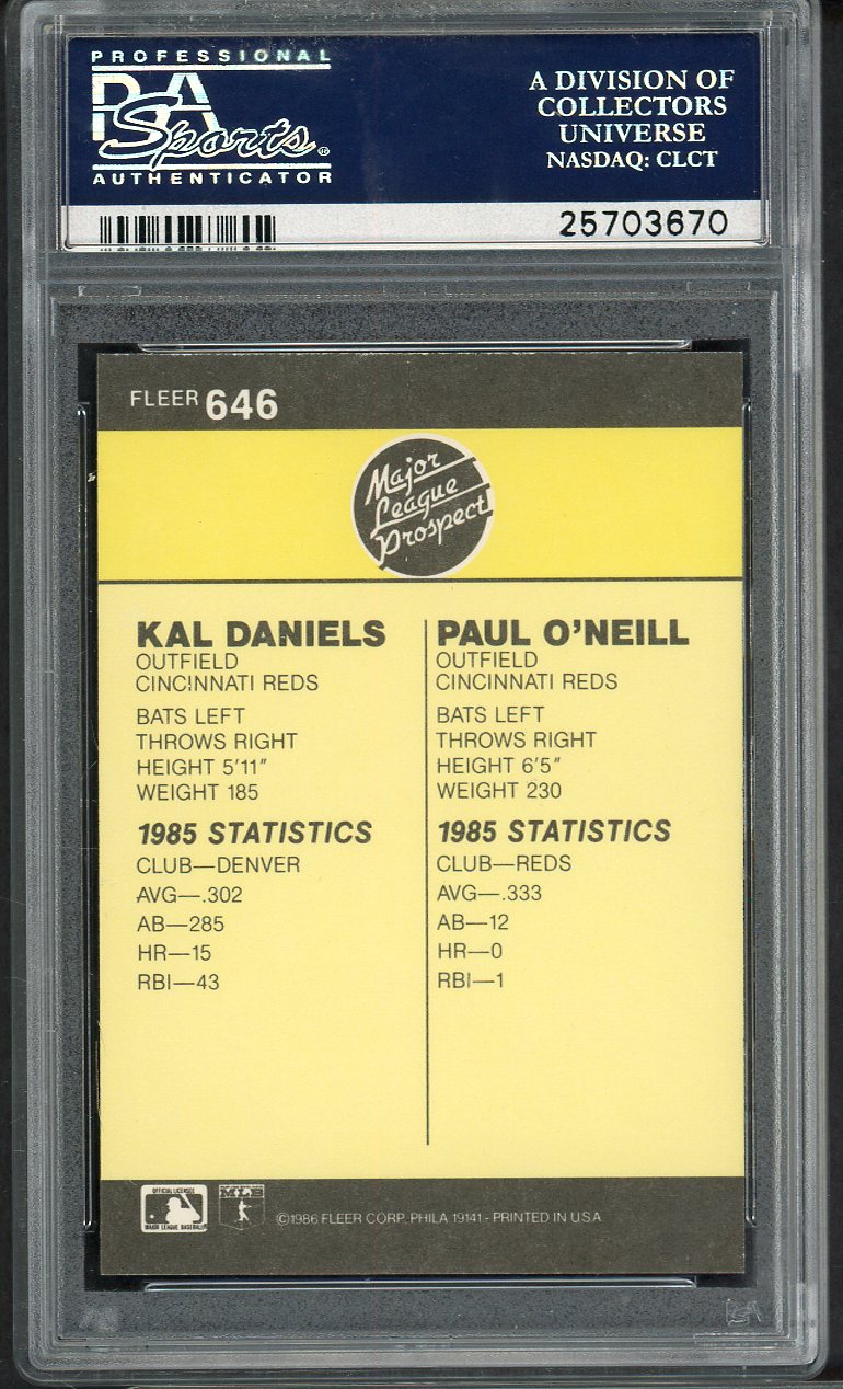 1986 Fleer #646 Paul O'Neill Reds PSA 10 GEM MINT 565008