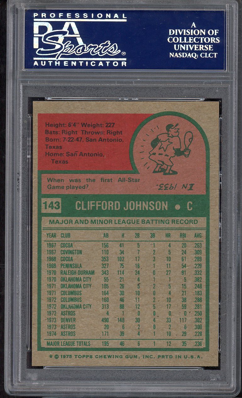 1975 Topps Baseball #143 Cliff Johnson Astros PSA 8 NM/MT 565015