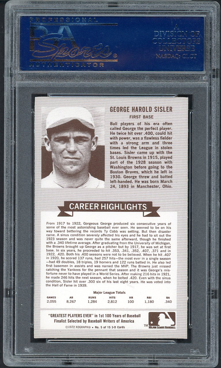 1972 Kelloggs ATG # 5 George Sisler Browns PSA 9 MINT 565033