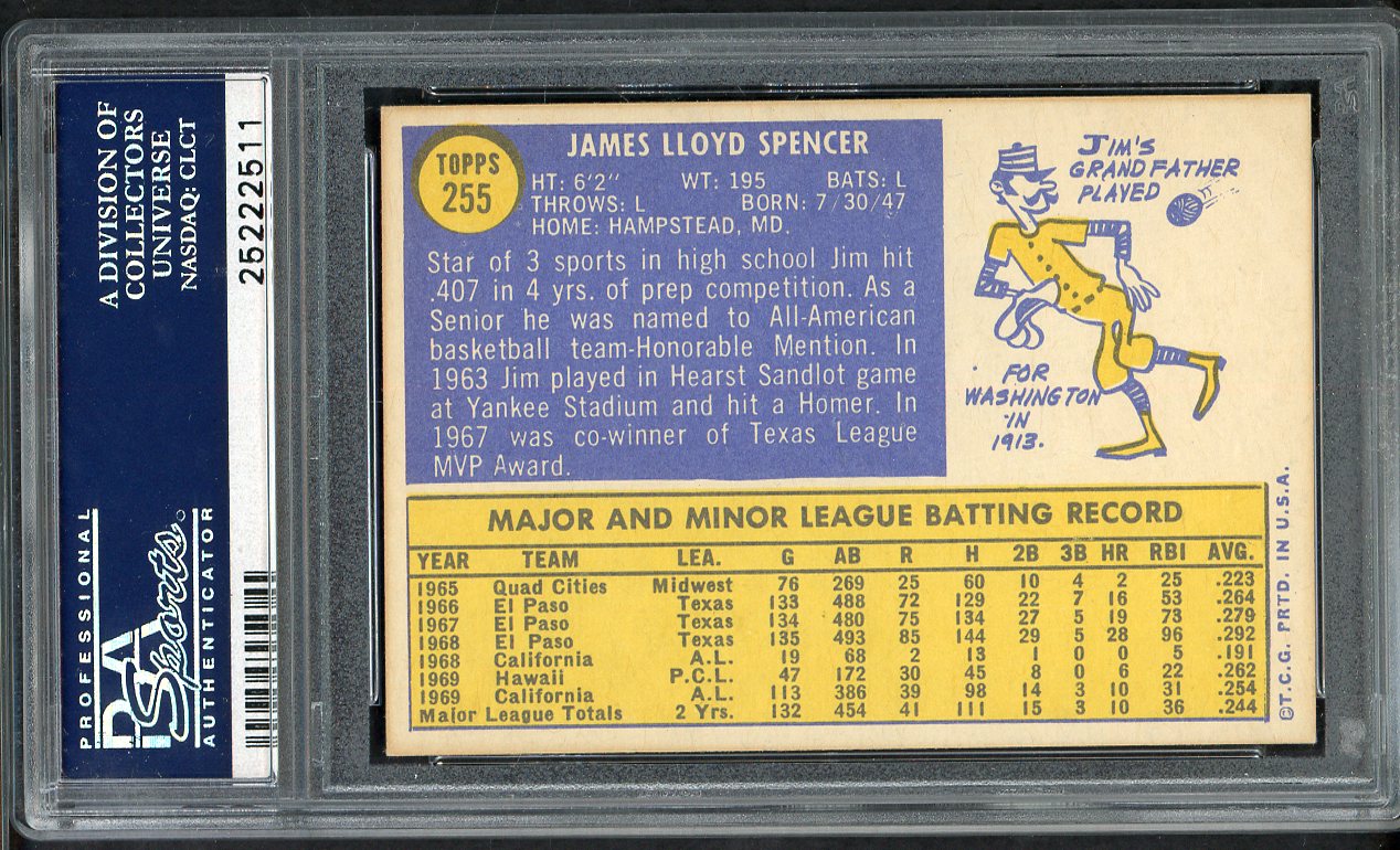 1970 Topps Baseball #255 Jim Spencer Angels PSA 8 NM/MT 565060