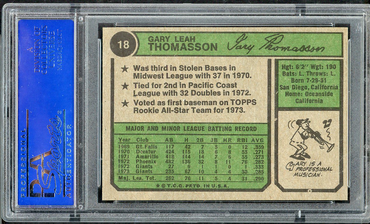 1974 Topps Baseball # 18 Gary Thomasson Giants PSA 9 MINT 565063