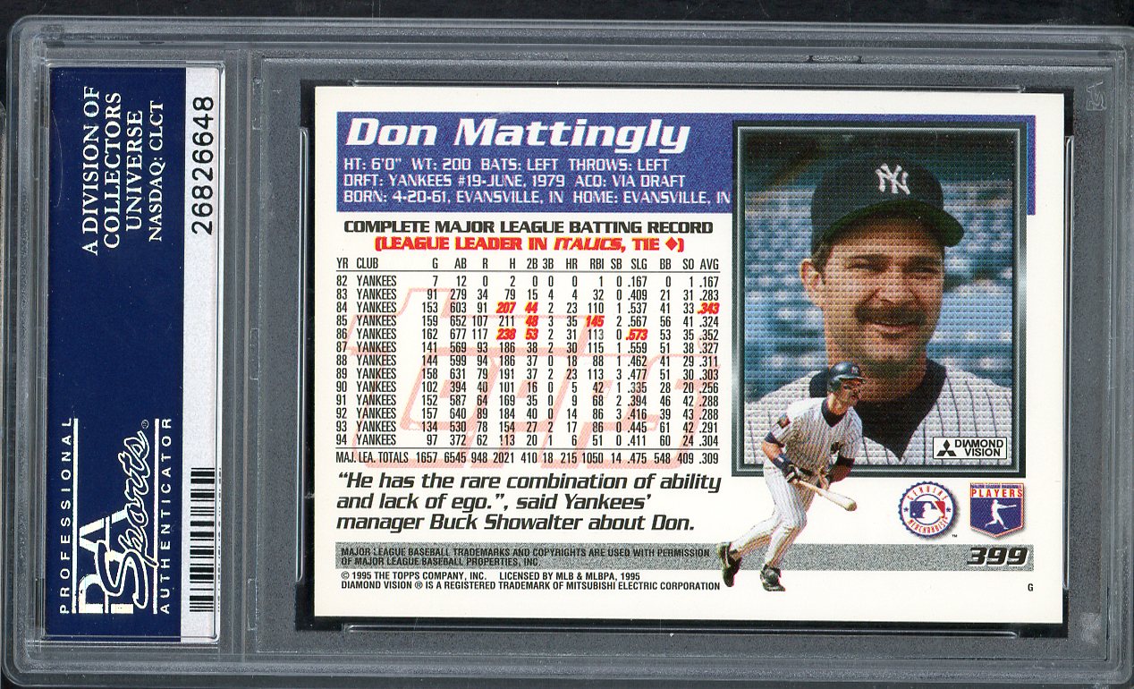1995 Topps #399 Don Mattingly Yankees PSA 10 GEM MINT 565091