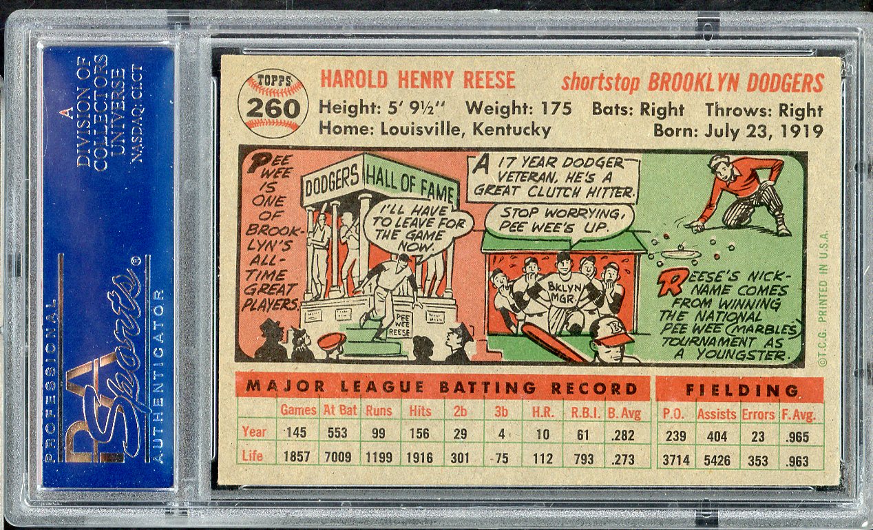 1956 Topps Baseball #260 Pee Wee Reese Dodgers PSA 6 EX-MT 565103