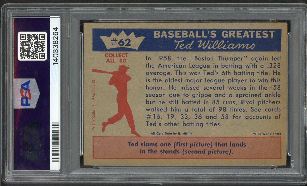 1959 Fleer Ted Williams # 62 Batting Title PSA 7 NM 565164