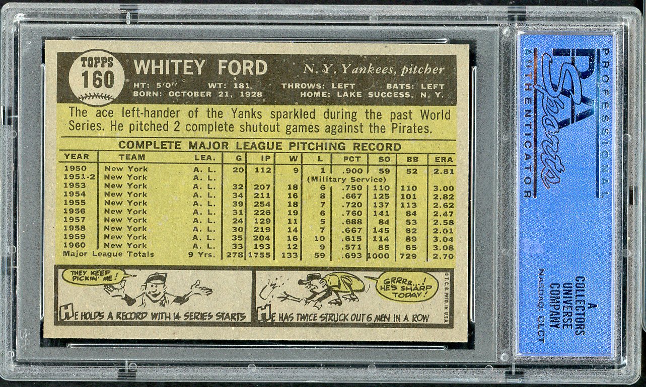 1961 Topps Baseball #160 Whitey Ford Yankees PSA 8 NM/MT 565173