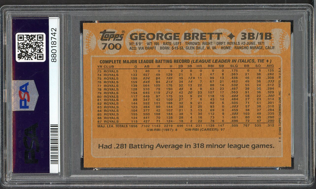 1988 Topps #700 George Brett Royals PSA 10 GEM MINT 565214