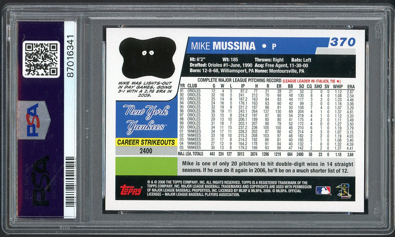 2006 Topps #370 Mike Mussina Yankees PSA 10 GEM MINT 565237