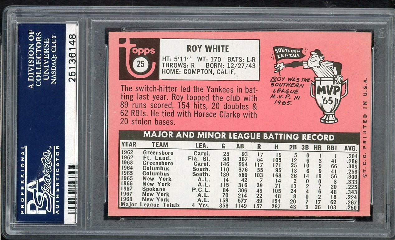 1969 Topps Baseball # 25 Roy White Yankees PSA 6 EX-MT 565239