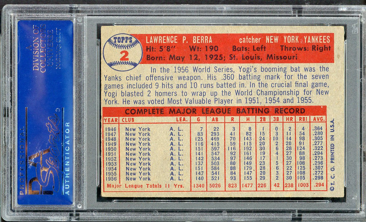 1957 Topps Baseball # 2 Yogi Berra Yankees PSA 5 EX 565247