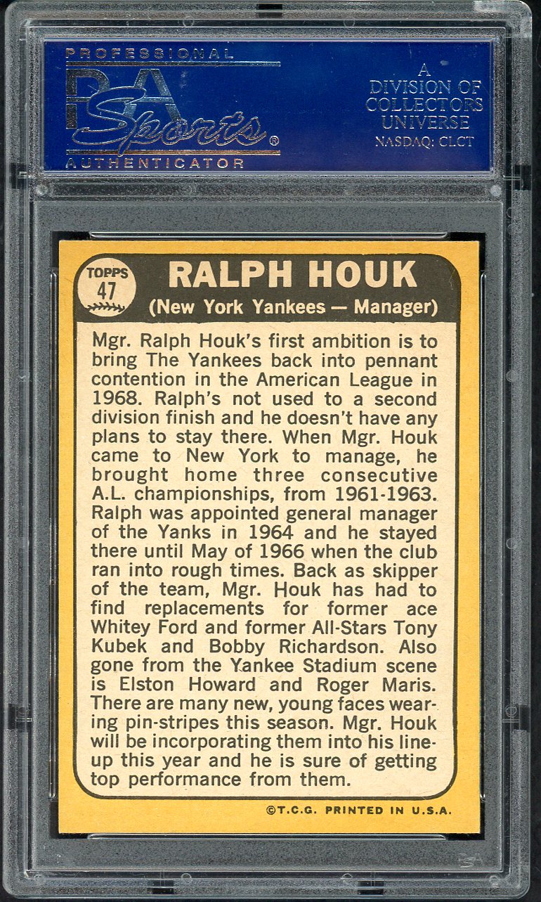 1968 Topps Baseball # 47 Ralph Houk Yankees PSA 9 MINT 565249