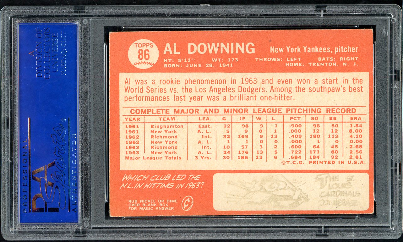 1964 Topps Baseball # 86 Al Downing Yankees PSA 5 EX 565270