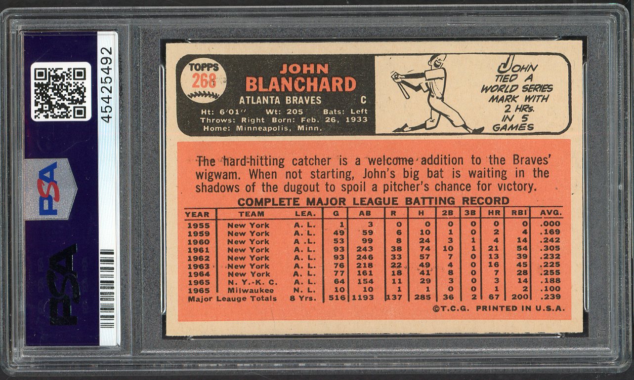 1966 Topps Baseball #268 John Blanchard Braves PSA 9 MINT 565278