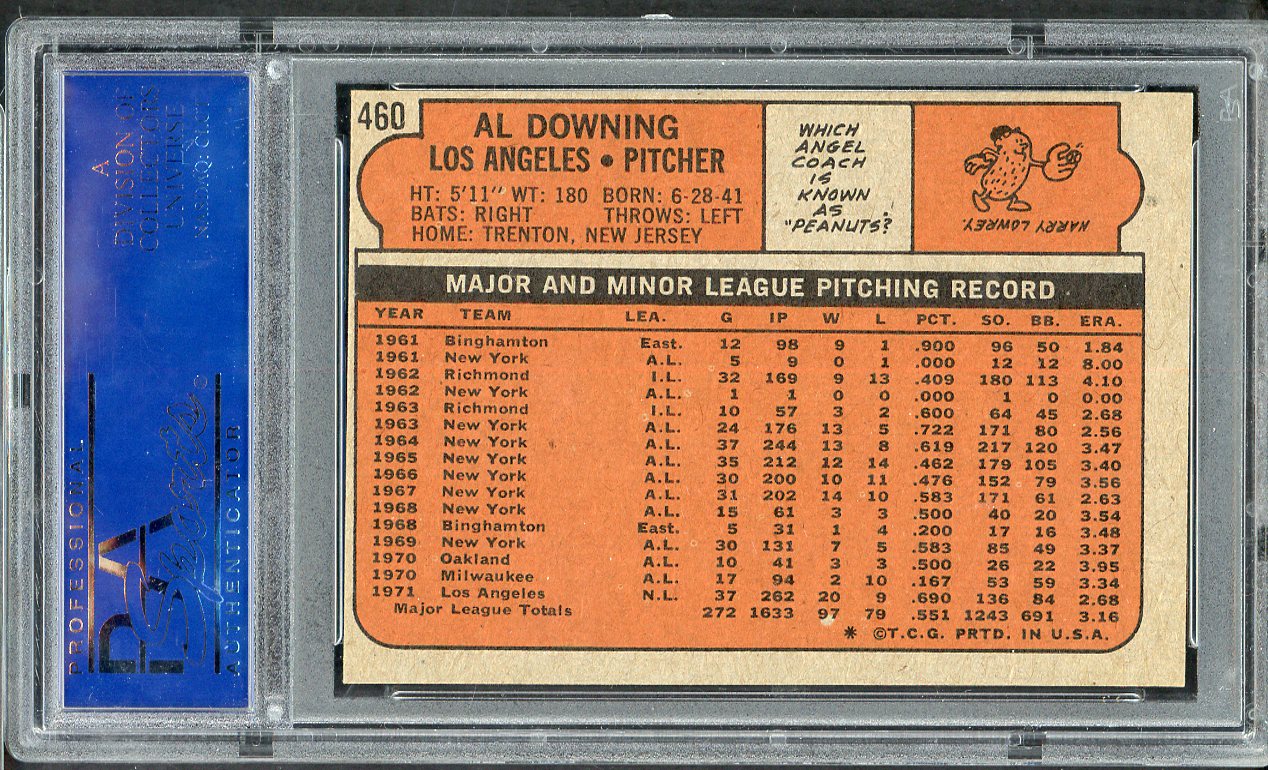 1972 Topps Baseball #460 Al Downing Dodgers PSA 8 NM/MT 565280