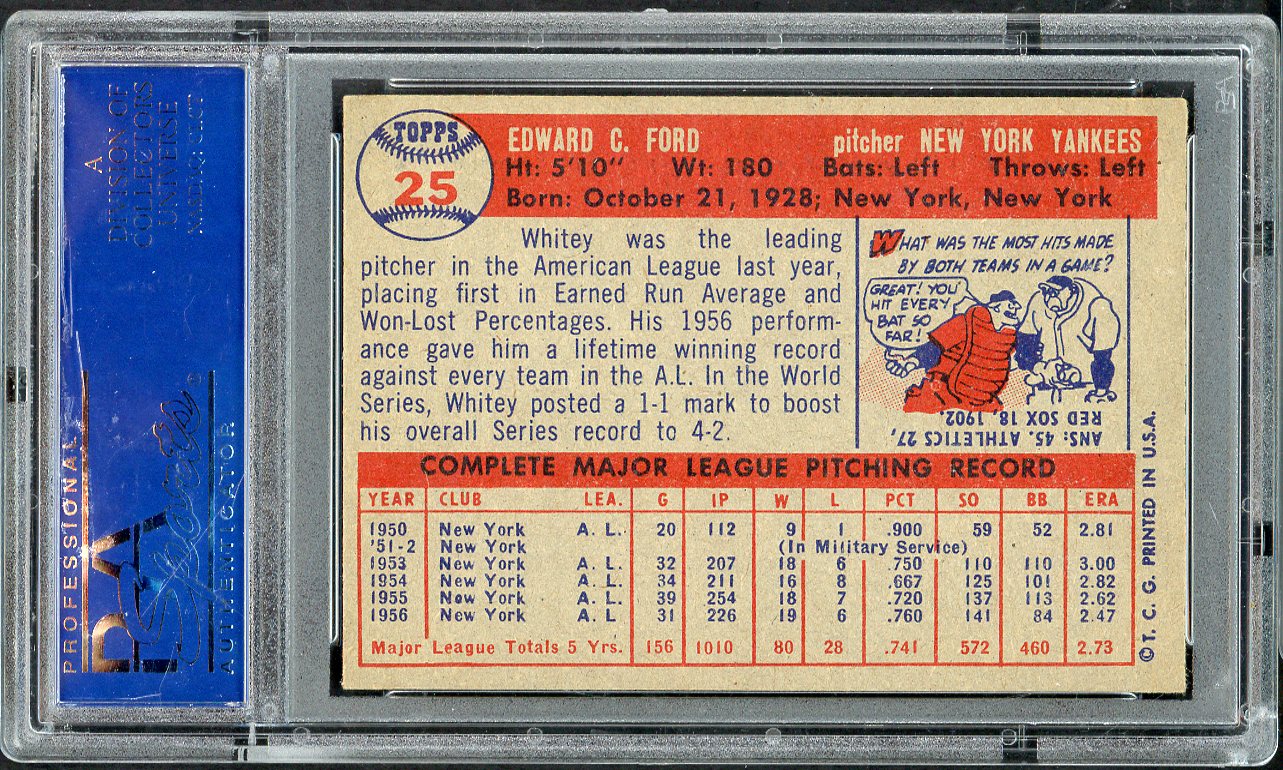 1957 Topps Baseball # 25 Whitey Ford Yankees PSA 5 EX 565281