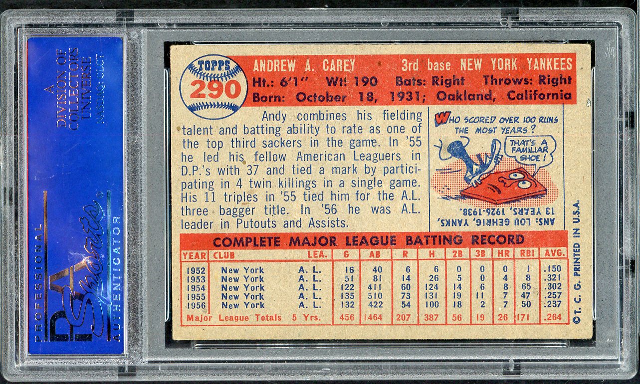 1957 Topps Baseball #290 Andy Carey Yankees PSA 5 EX 565286