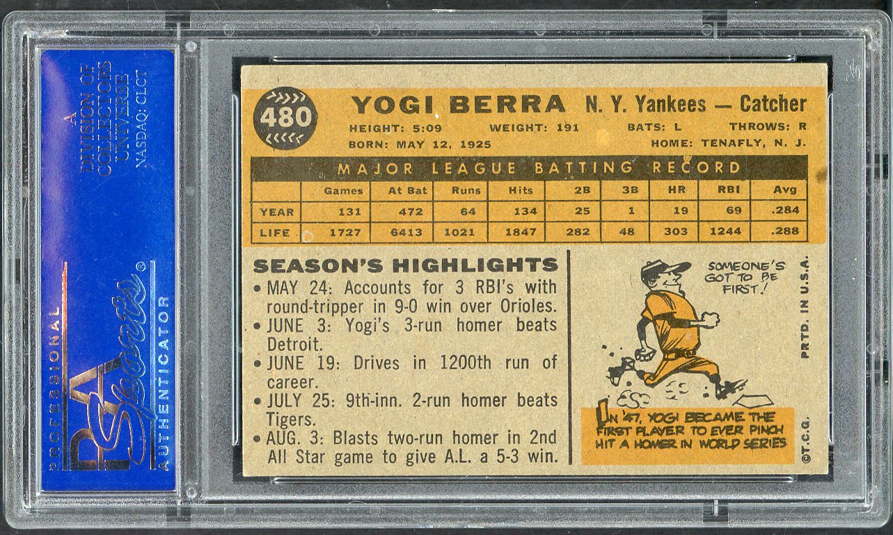 1960 Topps Baseball #480 Yogi Berra Yankees PSA 6 EX-MT 565306