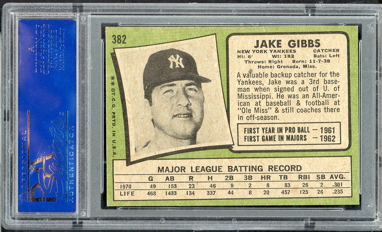1971 Topps Baseball #382 Jake Gibbs Yankees PSA 7 NM 565307