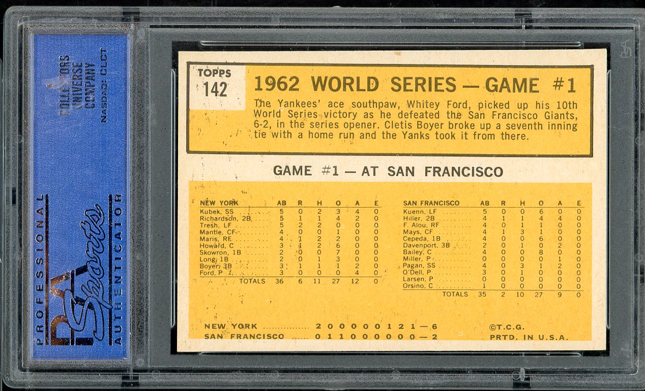 1963 Topps Baseball #142 World Series Game 1 Whitey Ford PSA 7 NM 565347