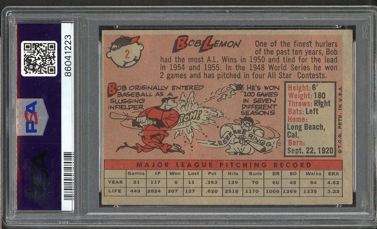 1958 Topps Baseball # 2 Bob Lemon Indians PSA 5 EX 565364