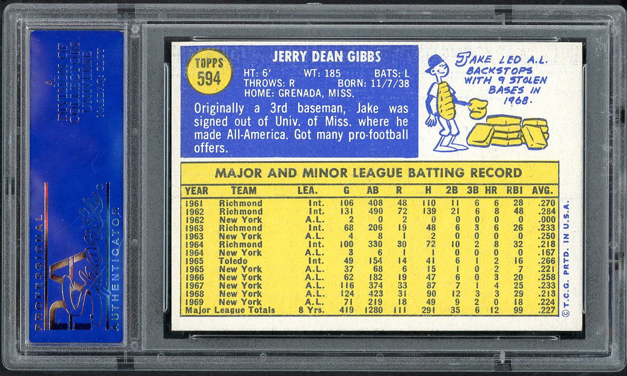 1970 Topps Baseball #594 Jake Gibbs Yankees PSA 8 NM/MT 565365