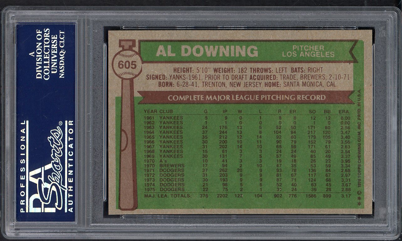 1976 Topps Baseball #605 Al Downing Dodgers PSA 9 MINT 565374