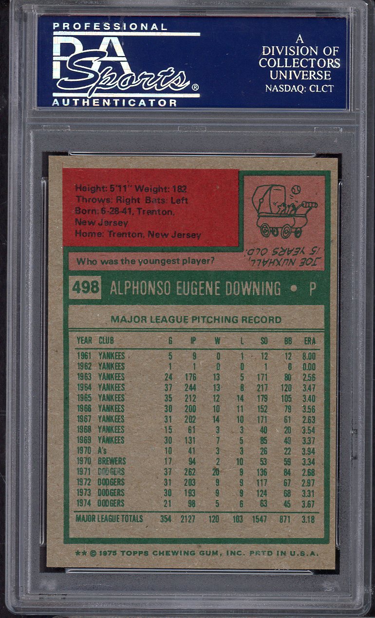 1975 Topps Baseball #498 Al Downing Dodgers PSA 8 NM/MT 565395