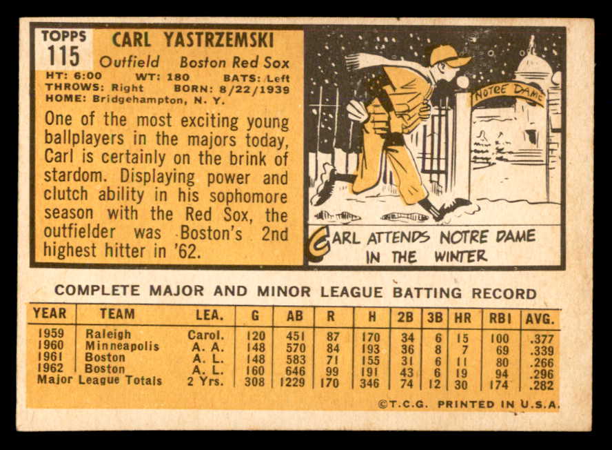 1963 Topps Baseball #115 Carl Yastrzemski Red Sox EX+/EX-MT 565505