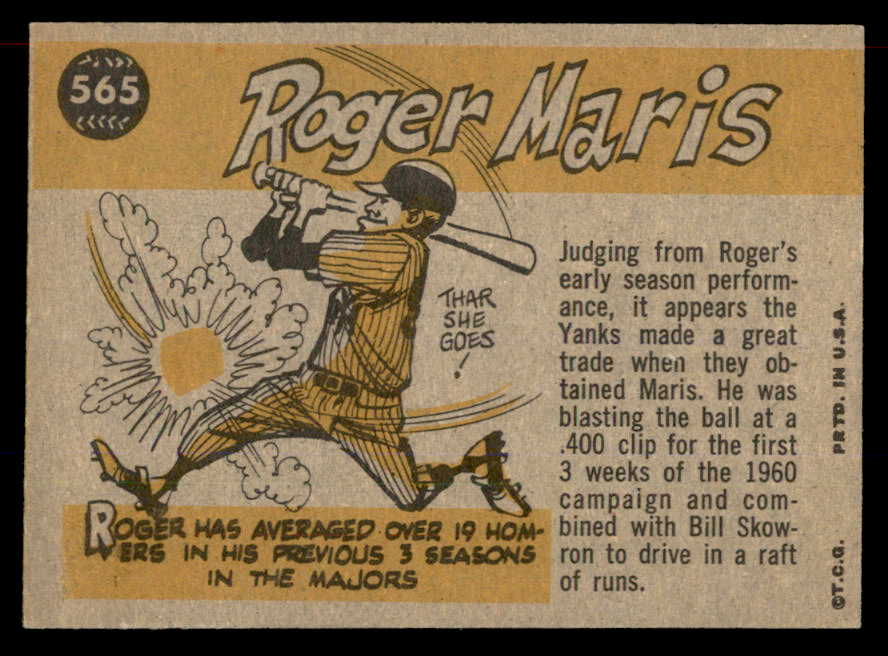 1960 Topps Baseball #565 Roger Maris A.S. Yankees EX-MT 565593