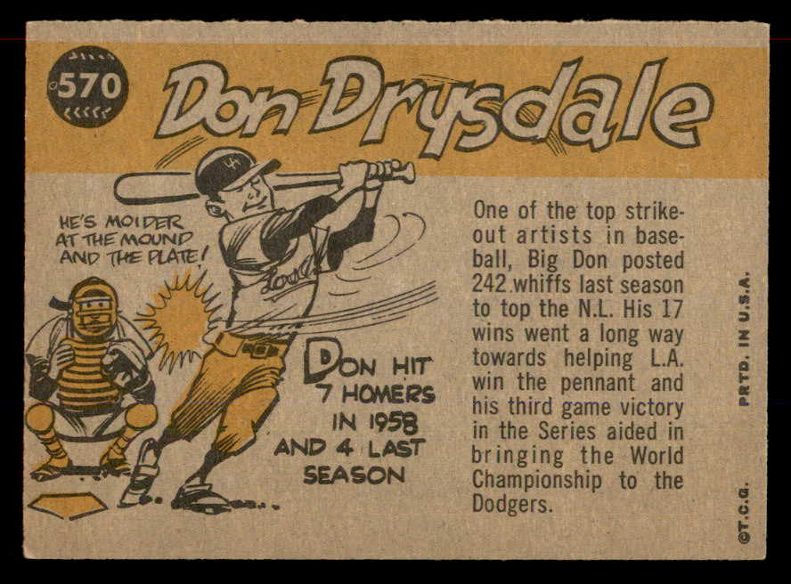 1960 Topps Baseball #570 Don Drysdale A.S. Dodgers EX+/EX-MT 565600