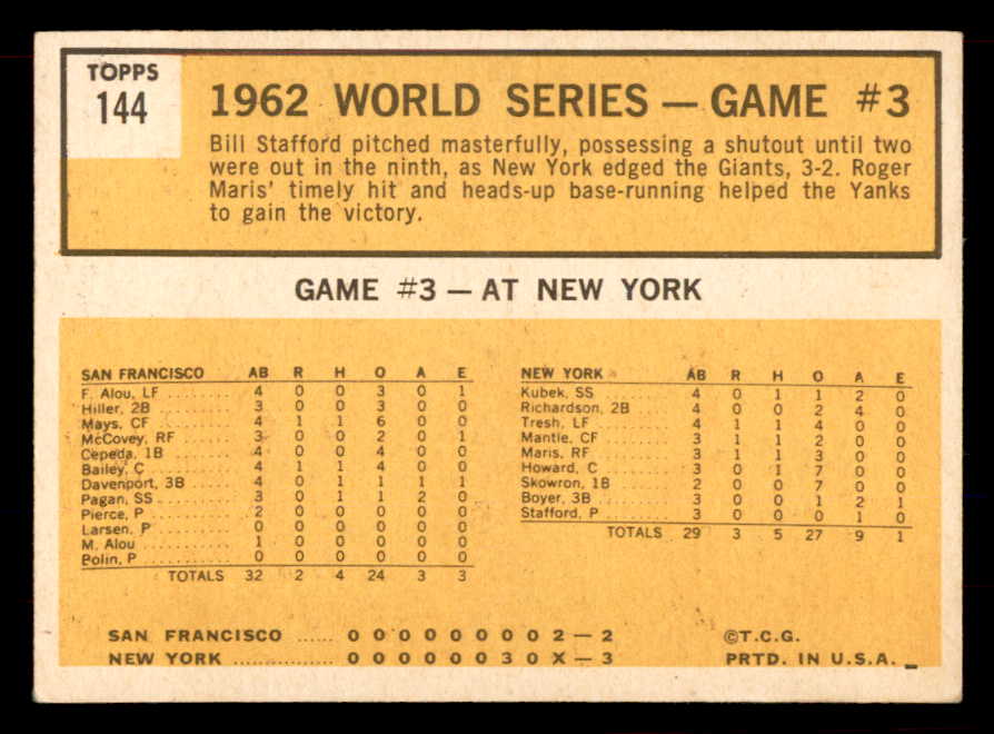 1963 Topps Baseball #144 World Series Game 3 Roger Maris EX-MT 565653