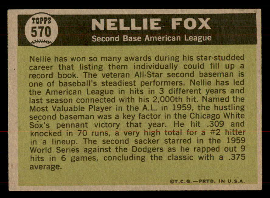 1961 Topps Baseball #570 Nellie Fox A.S. White Sox EX-MT 565724