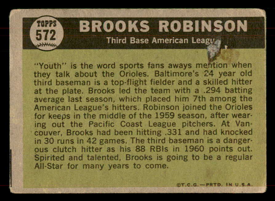 1961 Topps Baseball #572 Brooks Robinson A.S. Orioles VG 565741