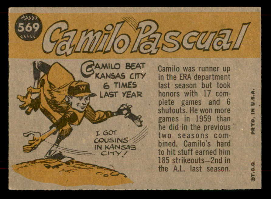 1960 Topps Baseball #569 Camilo Pascual A.S. Senators EX-MT 565762