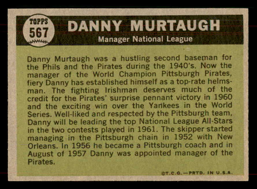 1961 Topps Baseball #567 Danny Murtaugh A.S. Pirates NR-MT 565773