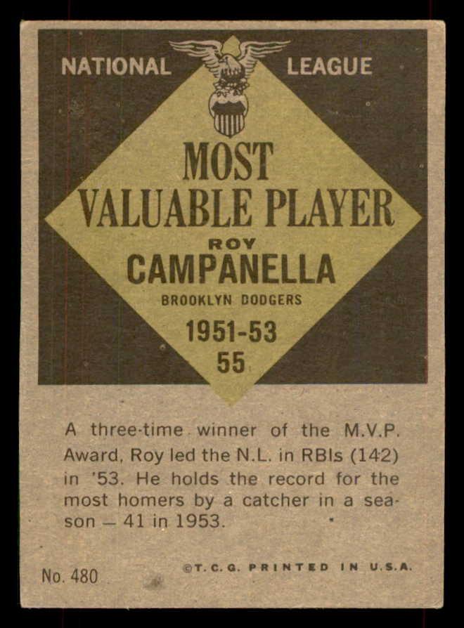 1961 Topps Baseball #480 Roy Campanella MVP Dodgers EX-MT 565775