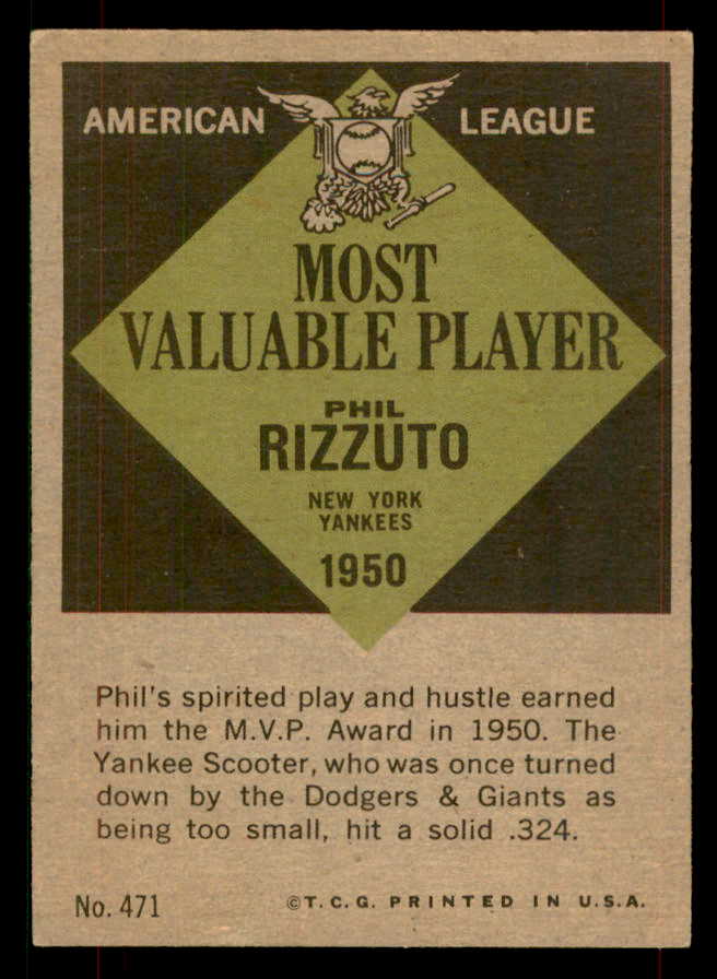 1961 Topps Baseball #471 Phil Rizzuto MVP Yankees EX-MT 565781