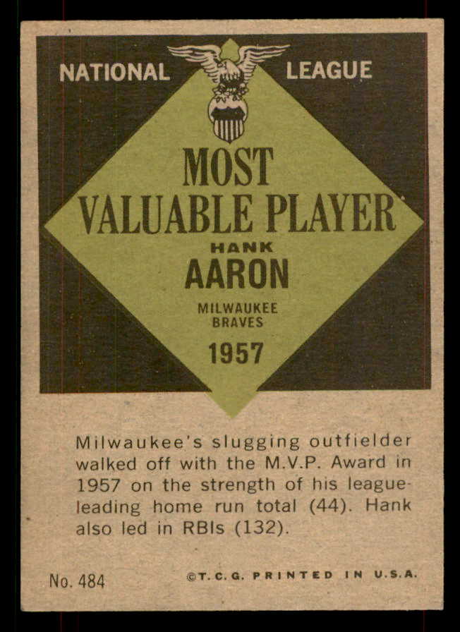 1961 Topps Baseball #484 Hank Aaron MVP Braves NR-MT 565782