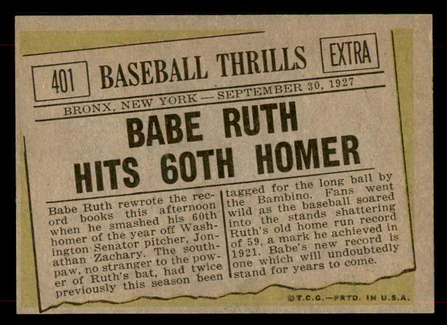 1961 Topps Baseball #401 Babe Ruth Yankees EX-MT 565809