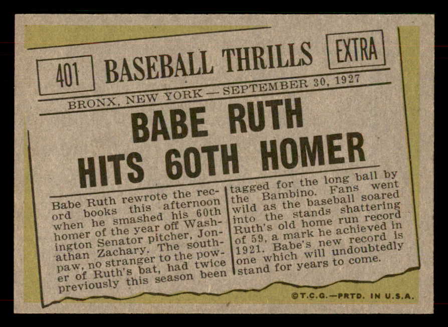 1961 Topps Baseball #401 Babe Ruth Yankees EX 565849