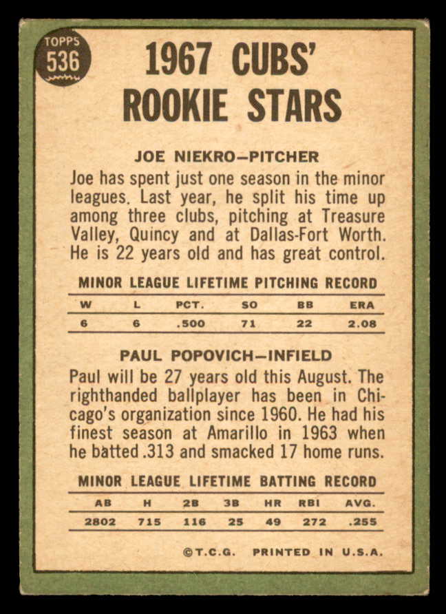 1967 Topps Baseball #536 Joe Niekro Cubs VG-EX 565957