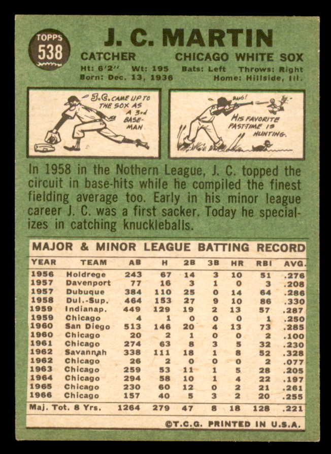 1967 Topps Baseball #538 J.C. Martin White Sox EX-MT 565963