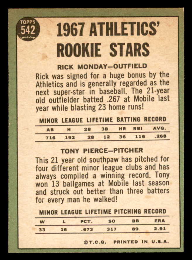 1967 Topps Baseball #542 Rick Monday A's NR-MT 565973